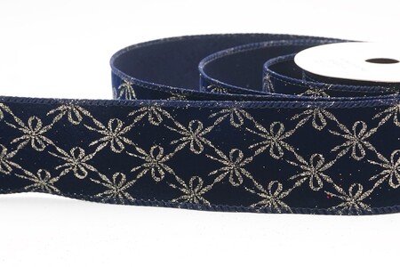 Blue Glitter Tied Bow Pattern Wired Ribbon_KW0463GC-4-4